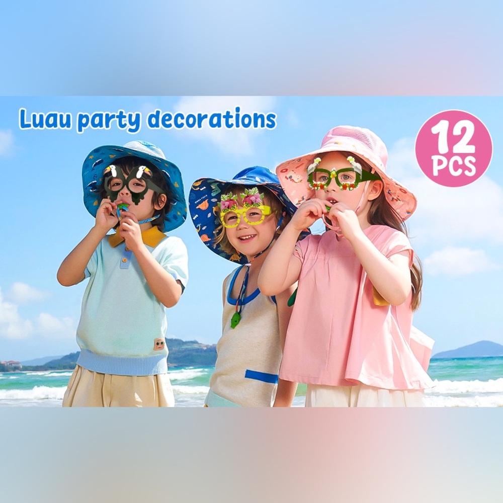 Luau Party Decorations 12 PCS Hawaiian Theme Paper Eyeglasses for Tropical Party - Picture 15 of 16